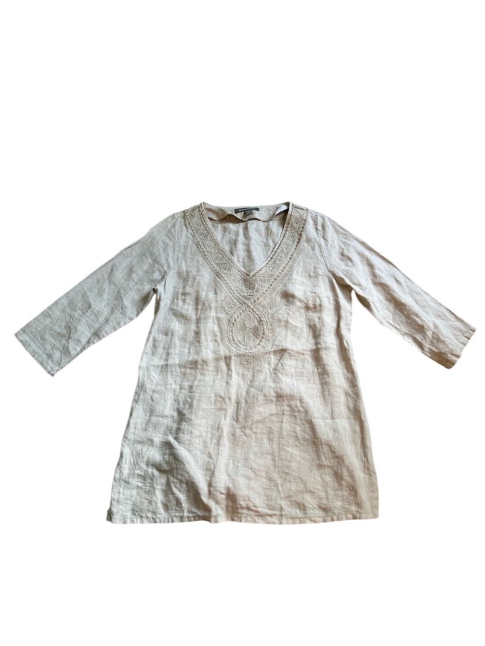 Tommy Bahama Cream V-Neck Linen Tunic Size S Women